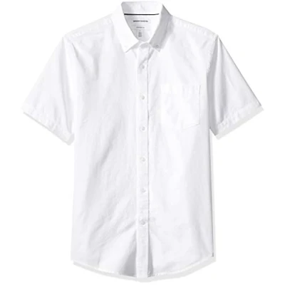 Imagen de Amazon Essentials Camisa Oxford con Bolsillo de Manga Corta y Ajuste Entallado Hombre, Blanco, S