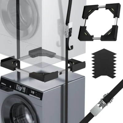 Imagen de JHCHU Juego apilable universal para lavadora y secadora Marco intermedio ajustable de 45 a 68 cm, ideal conexión (negro)