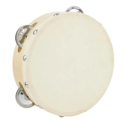 Imagen de A Star Pandereta de madera con Cabeza mano 6 pulgadas/15 cm, Fila cascabel tradicional un solo metal natural