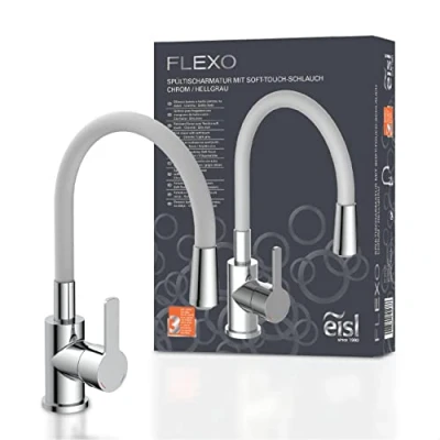 Imagen de EISL NI186FLHG Flexo grifo monomando para fregadero, color gris claro/cromado, flexible, ahorro de energía y agua, con rango giratorio 360
