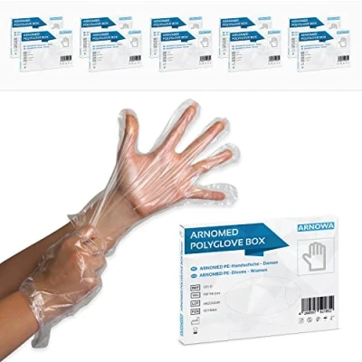 Imagen de ARNOMED guantes polietileno mujeres, 1000 uds. de desechables en caja, transparentes, para teñir, repostar y alimentos
