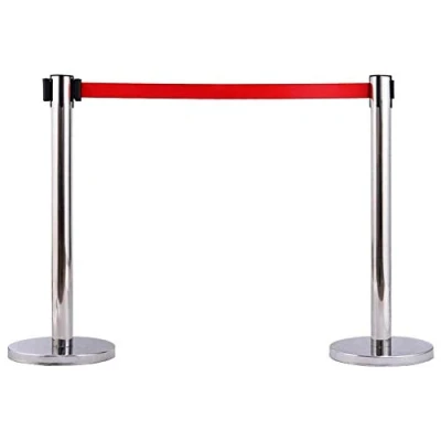 Imagen de FlexiBarrier Juego de 2 barreras retráctiles para control multitudes, seguridad, postes acabado plateado con cinturón m, base sólida estable museo, cine, etc