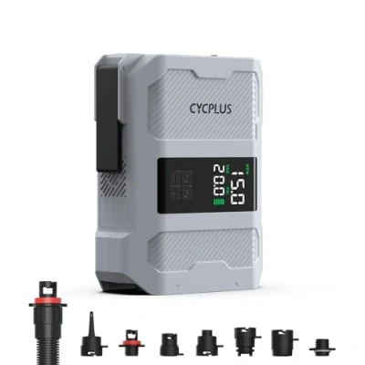 Imagen de CYCPLUS Bomba de Paddle 20PSI Recargable Inflado Inteligente Doble Etapa, Función Desinflado, Apagado Automático y Pantalla Dual LED, Ideal para Paddleboard, Bote Inflable Colchón