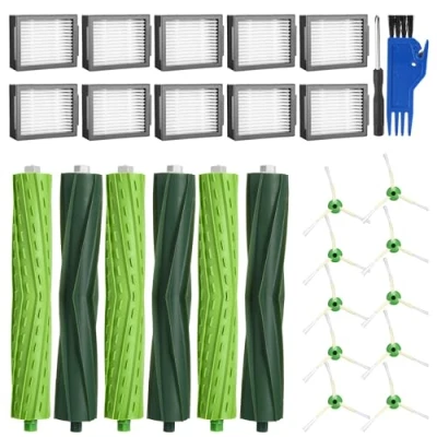 Imagen de Recambios Repuestos para iRobot Roomba i7 i7+ j7 j7+ i3 i3+ i4 i4+ E5 E6 Aspiradora, Kit de Accesorios E/I/J Serie, 3 juegos Cepillos Principales,10 Filtro,10 Cepillo Lateral