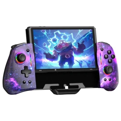 Imagen de NexiGo Hall Effect Gripcon (Sin Deriva, Sin Zona Muerta) con Joystick de Detección Efecto para Switch/Switch OLED, Luz RGB Ajustable, Giroscopio 6 Ejes, Turbo, Mapeo (Cosmic Nebula)
