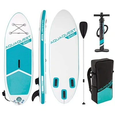 Imagen de INTEX 68241 Tabla Paddle Surf Hinchable para niños, Almohadilla Antideslizante, Medidas 244x76x13cm, Incluye Bomba de hinchado c/manómetro, 3 quillas extraíbles, 1 Remo con Mango Aluminio