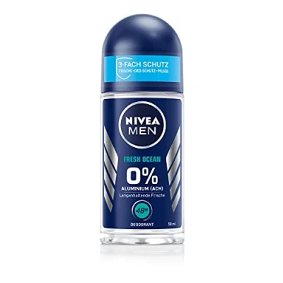 Imagen de NIVEA MEN Fresh Ocean Deodorant Roll On (50 ml), desodorante sin aluminio (ACH) con protección 48h, complejo de cuidado y activos antibacterianos