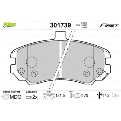 Imagen de VALEO 301739 Juego de pastillas freno FIRST Eje delantero con contacto avisador desgaste sin chapa antichirridos HYUNDAI: Elantra III Hatchback