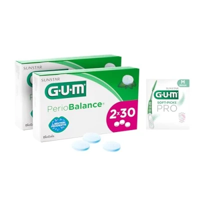 Imagen de comprimidos GUM PerioBalance/Complemento alimenticio/Contiene Limosilactobacillus reuteri Prodentis/Agradable sabor a menta fresca / 2 x 30 (+1 muestra extra)