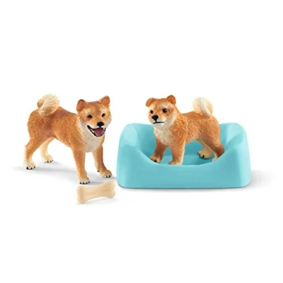 Imagen de Schleich 42479 Farm World Play Set madre y cachorro de Shiba Inu, juguetes a partir 3 años