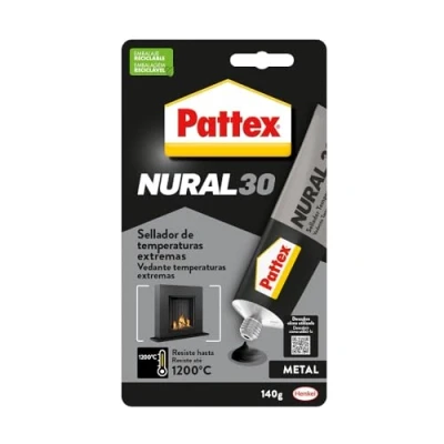 Imagen de Pattex Nural 30 sellador para Temperaturas Extremas, de juntas resistente a altas temperaturas, pegamento especial estufas y chimeneas, 1 x 140 g, tubo