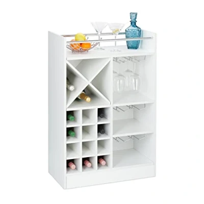 Imagen de relaxdays Botellero Grande para 22 Botellas Vino, Mueble Bar, De Pie, Tablero Aglomerado, 1 Ud, 96x63x35 cm, Blanco, Fibras