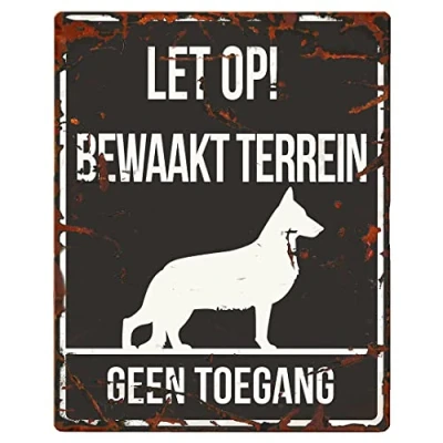 Imagen de D&amp;D Home, Panel de Aversión Atención al Perro, 20x25 cm, Versión holandesa, Fondo Negro, Señal advertencia metal resistente a la oxidación con texto divertido