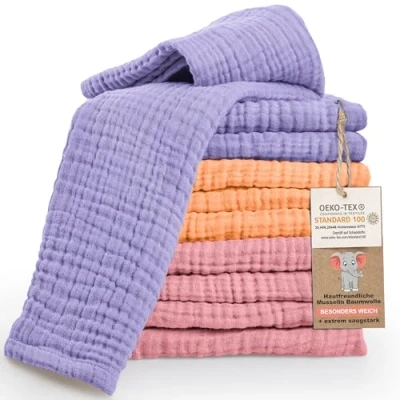 Imagen de LAYNENBURG Lote de 10 paños para eructar bebé Muselina Extra Suave 100% algodón 30x50cm Oeko Tex 100 como pañales o Tela (niña Multicolor)