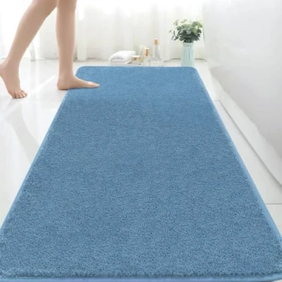 Imagen de Tapete de baño extragrande microfibra 150 x 60 cm para baño, absorbente, antideslizante, antimoho, lavable a máquina, dormitorio, color azul oscuro
