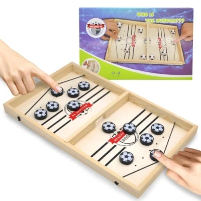 Imagen de JOYUE Juego de Mesa Hockey, Air Hockey para Mesa, Madera Portátil, Fast Sling Puck Game, Juegos Interactivos Actividades Reunión Familiar