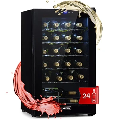 Imagen de KLARSTEIN Vinoteca, Nevera para Vinos con 1 Zona de Refrigeración, Botellero Vinos, Cerveza, Prosecco, Expositor Interior y Exterior, Panel Táctil, 63 L., Vinoteca Capacidad 24 Botellas