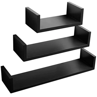 Imagen de WOLTU Juego de 3 Moderno Estantes Pared Estantería Baldas CD DVD Estante para Libro Salón Comedor Negro RG9239sz