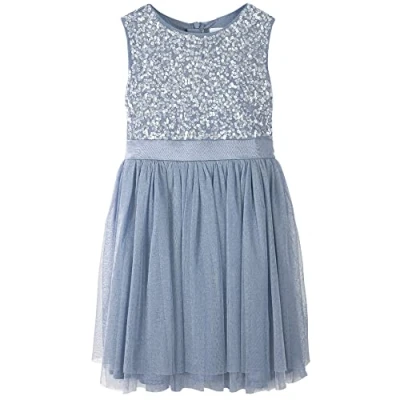 Imagen de Maya Deluxe Vestido Midi para Niñas con Lentejuelas Adornadas Fiesta, Tutú, Damas de Honor, Boda Lazo Cinturón, Dusty Azul, 9 10 Años