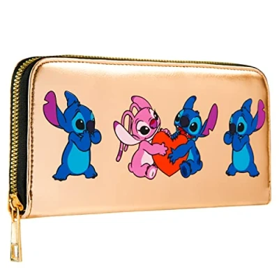 Imagen de Disney Stitch Cartera Mujer, Niñas y Adolescentes, Monedero con Cremallera (Oro Stitch)