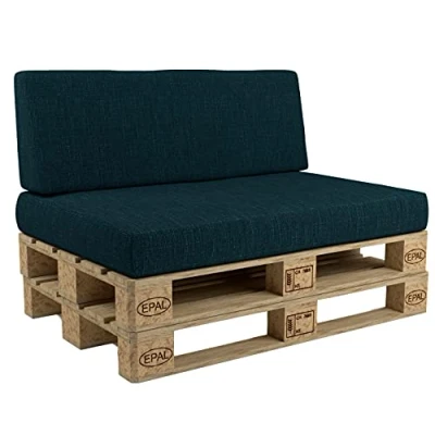 Imagen de POKAR 2 Cojines para Europalés/Europalet: 1x Cojín Asiento 120x80x15cm +1x Respaldo 120x40x20/10cm, Espuma fría, sofá de paletas, Interior y Exterior, sin palés, Verde Oscuro
