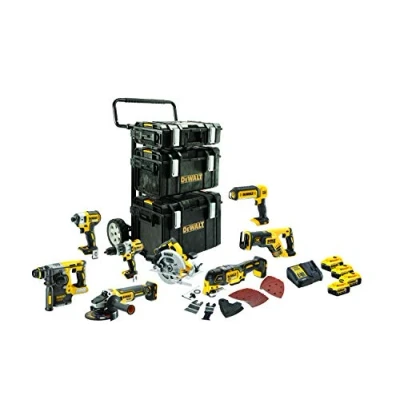 Imagen de DEWALT DCK853P4 QW Combo pack profesional, Taladro percutor, Martillo eléctrico, Amoladora, Atornillador de Impacto, Sierra circular, sable, Multi herramienta, Linterna LED