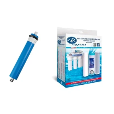 Imagen de Membrana 100 GPD + Pack de 3 filtros para Osmosis Inversa Estandar. 1 Filtro Sedimentos, Carbón GAC y Block. Con la Garantía Bbagua.