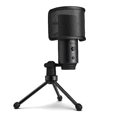 Imagen de FIFINE Micrófono USB de Escritorio para PC, Microfono Condensador Estudio con el Control Ganancia, Botón Silencio, Toma Auriculares, Filtro Pop, computadora y Mac