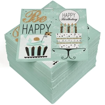 Imagen de 100 Servilletas de Papel Desechables 3 Capas, 33 x cm, Color Menta