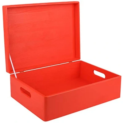 Imagen de Creative DECO XL Roja Grande Caja Madera Decorativa Almacenaje con Tapa y Asas 40 x 30 14 cm (+/ 1cm) Cofre Decorar Regalo Decoupage Juguetes, Documentos, Objetos, Herramientas