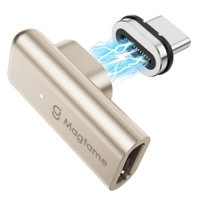 Imagen de Magtame Magnético Adaptador USB C 90 Grados 240W, 40Gbps Tipo Macho A Hembra en ángulo Recto 24 Pines, Video 4K para Thunderbolt 3/4 USB4, Steam Deck, Switch, PC, Tablet, Phone 15