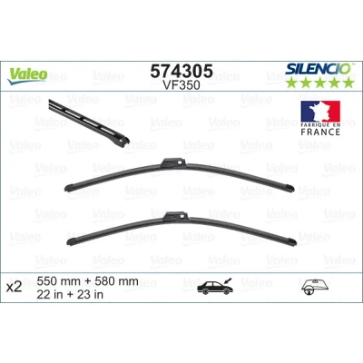 Imagen de Limpiaparabrisas Valeo Silencio X.trm, Flat Blade Set 574305 delante Sin marco sujeción por perno AUDI: A4 B6/B7 Cabrio, B7 Cabrio