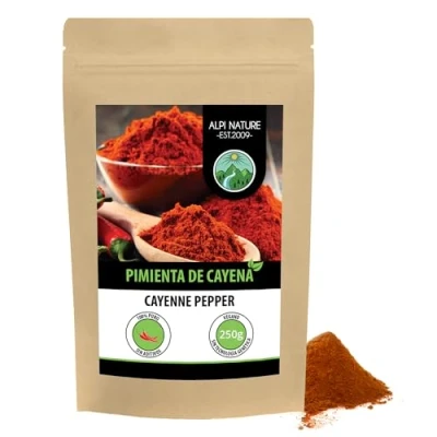 Imagen de pimienta de cayena molida (250g), en polvo, 100% natural, muy picante, ají suavemente secado y molido, sin aditivos