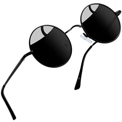 Imagen de Joopin Polarizadas Redondas Hombre y Mujer Gafas de Sol Negras Metálicas Halloween Disfraz Steampunk Hippies Retro Vintage Round Sunglasses UV400 Oculos