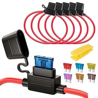 Imagen de Gebildet 5 PCS 32V 20A Standard Portafusibles Impermeable, 16 AWG ATO en Línea con una Gorra, 6 Piezas de Fusible Mediano (3A 5A 7.5A 10A 15A 20A)