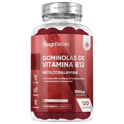 Imagen de Vitamina B12 1000mcg 120 Gominolas Sabor a Fresa 4 Meses de Suministro Contribuye Reducir Cansancio y Fatiga, Funcionamiento Normal del Sistema Inmunológico Aptas para Veganos Sin Gluten