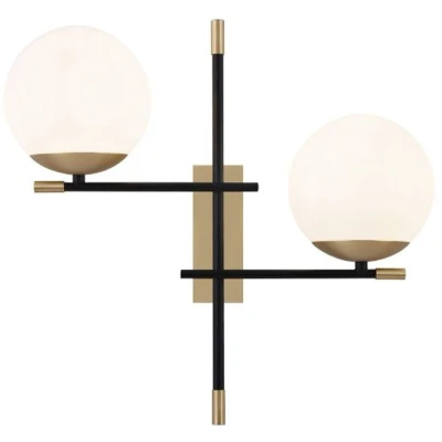 Imagen de Maytoni Lámpara decorativa para pared (2 lámparas, estilo moderno, art deco, marco de metal, color dorado, 2 luces techo cristal blanco, bombillas E14 40 W, 220 V, V)