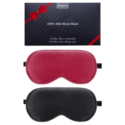 Imagen de antifaz de seda para dormir, paquete 2 antifaces pura 100% natural real con correa ajustable, cubierta sombra ojos BeeVines