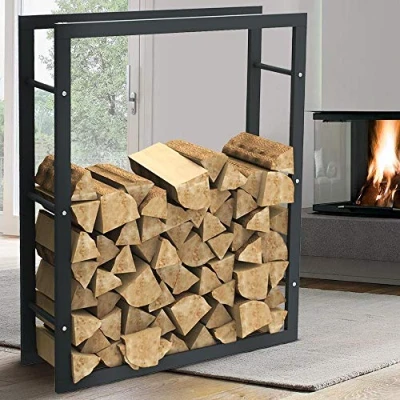 Imagen de BAKAJI Soporte vertical para leña rectangular de metal madera interior, exterior, madera, casa, jardín, chimenea, diseño moderno (100 x 25 80 cm)