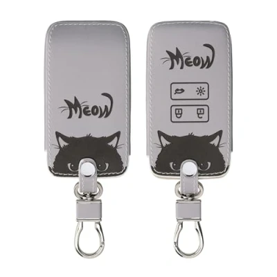 Imagen de kwmobile Funda Compatible con Renault Llave de Coche Smart Key 4 Botones (Solo Keyless Go) Cubierta Cuero sintético Case para Mando y Control Auto Gato Meow