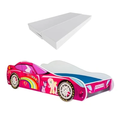 Imagen de KOBI Cama Infantil Carro anticaida Mi pequeño Pony My Little 160x80cm Juvenil con colchón Cunas niños Niñas Individual para de Coche