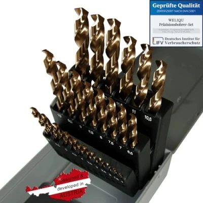 Imagen de WeLiQu® Brocas para metal cobalto, HSS E M35, 25 piezas, 1 13 mm, paso de 0,5 autocentrado, DIN 338, tipo N, 135 acero hasta 1000 N/mm², V2A, CrNi, bronce, fundición.