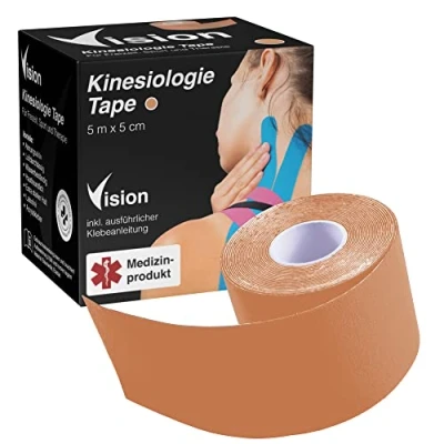 Imagen de Vision Cinta de kinesiología I 5 cm x m, producto médico Kinesio Tape super hipoalergénica extra fuerte agarre elástico transpirable impermeable (Colores piel)