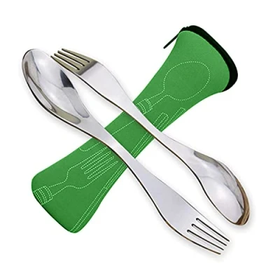Imagen de Cubiertos Camping Cuchara Tenedor Portátil Tenedores Acero Inoxidable para Mesa Casa 2 piezas
