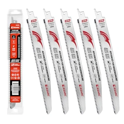 Imagen de EZARC hojas de sierra recíproca dientes tres filos japoneses 225 mm, para poda madera con rectificados 8 TPI árboles, 5 piezas