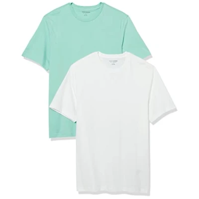 Imagen de Amazon Essentials Camiseta de manga corta, cuello redondo y corte recto Hombre, Pack 2, Azul Agua/Blanco, XS