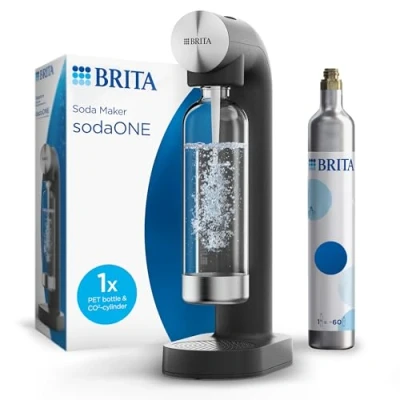 Imagen de BRITA Aireador de agua sodaONE negro, incluye cilindro CO2 y botella PET sin BPA, potencia con gas chispeante (hasta 60 l por cilindro)