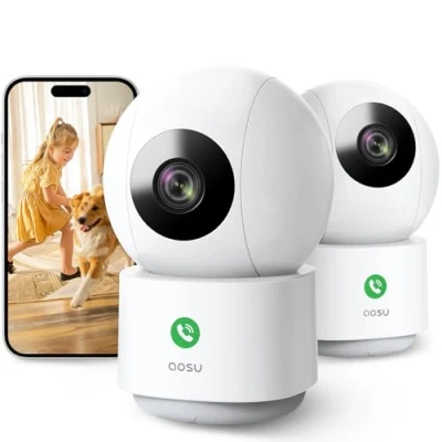 Imagen de AOSU 2K Camara Vigilancia WiFi Interior 360, Nocturna HD de 10 m, 5G/2.4 GHz, Detección Humana AI, Audio Bidireccional, Llamada un Toque, para Bebé/Mascotas, Compatible con Alexa
