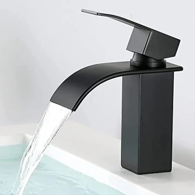 Imagen de CECIPA Grifo Lavabo Cascada Negro Cómodo de Baño Duradero Griferia Robusto en Latón y Acero Inoxidable Pintado