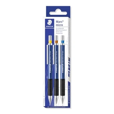 Imagen de STAEDTLER Mars Micro 775 SC WP3. Pack de 3 portaminas anchuras variables, Azul/Negro